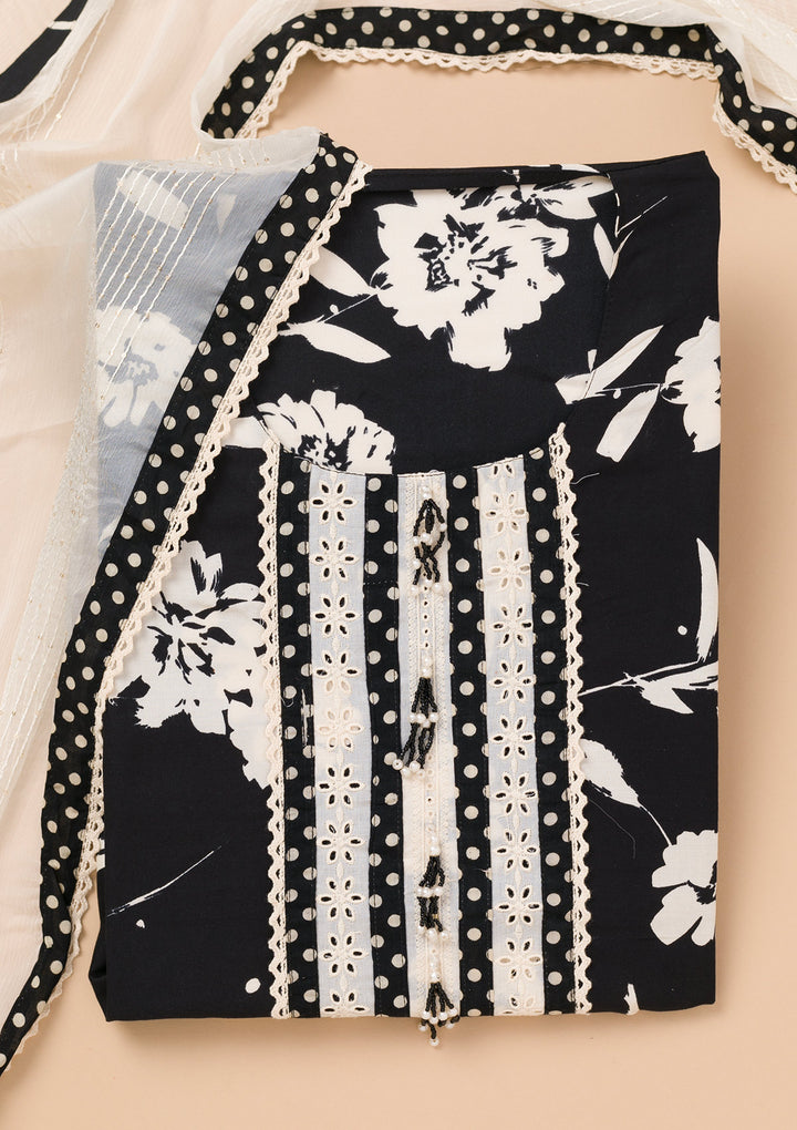 Black Printed Cotton Unstitched Salwar Suit
