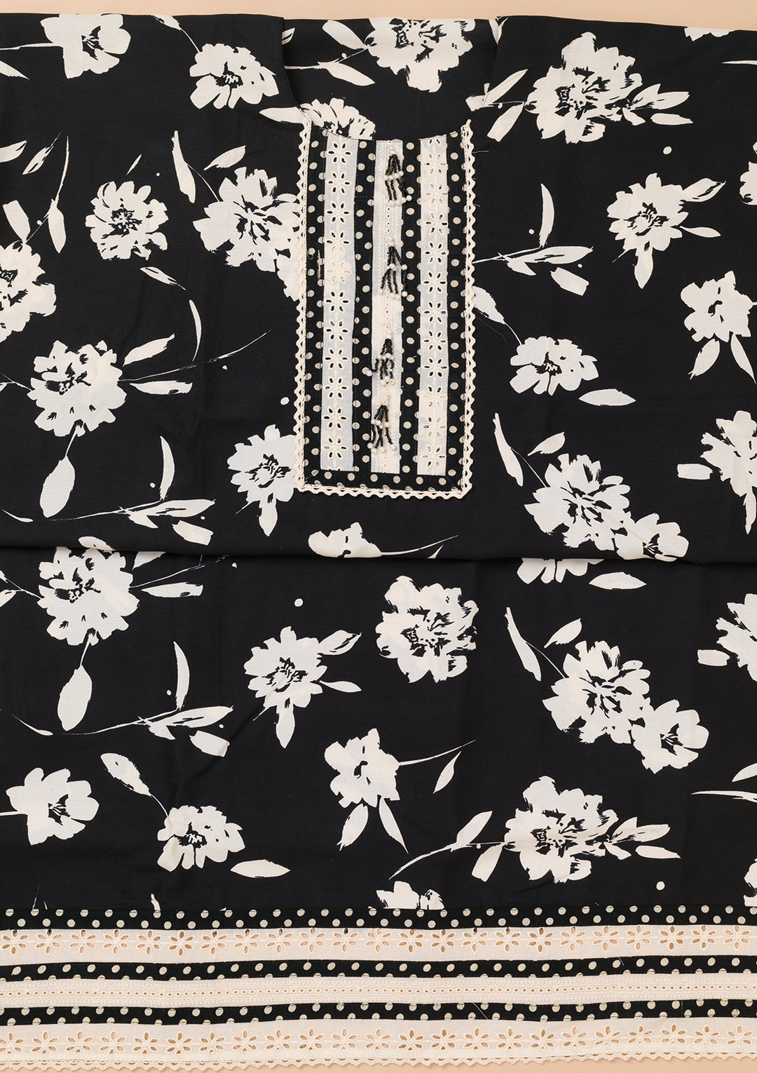 Black Printed Cotton Unstitched Salwar Suit