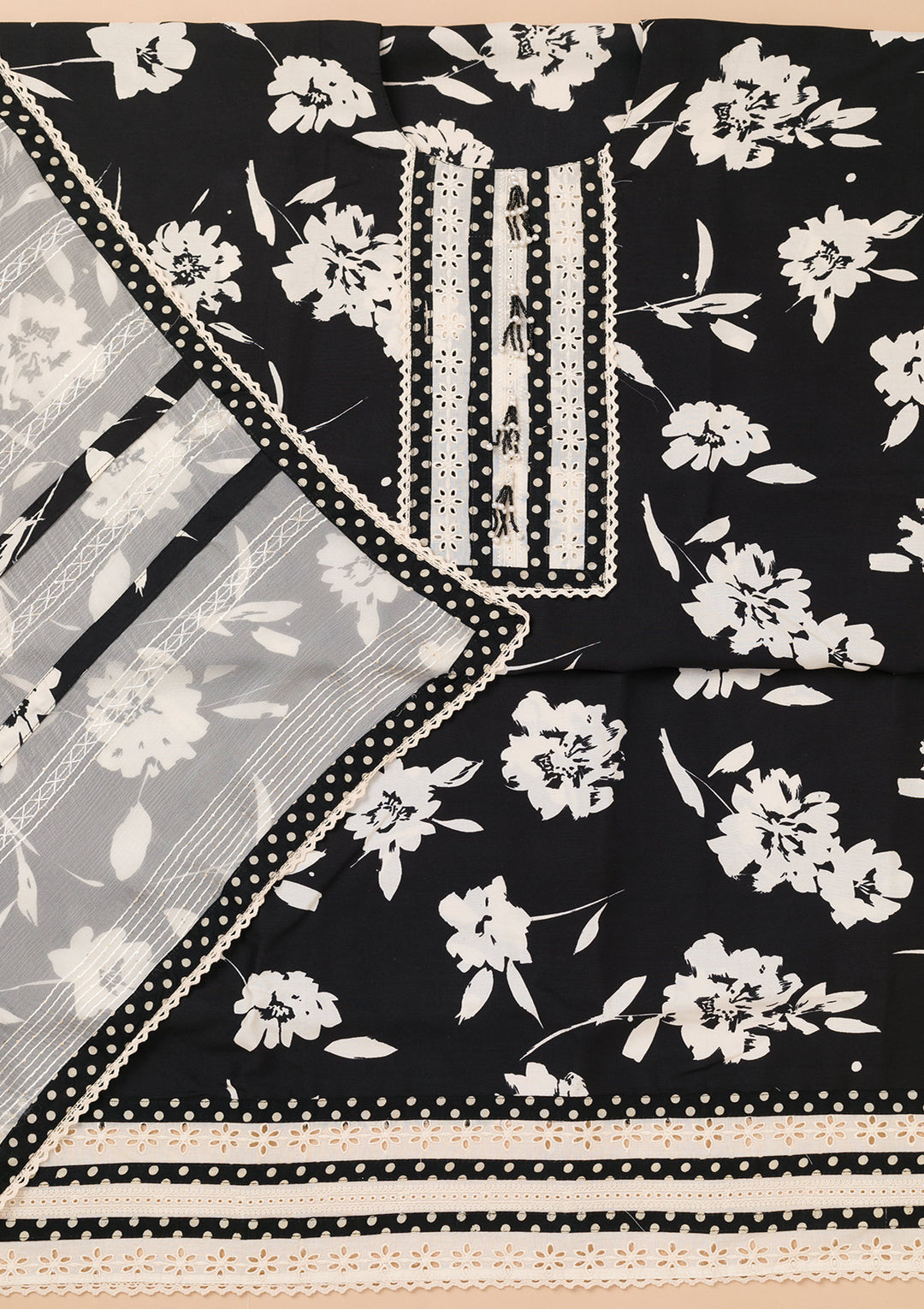 Black Printed Cotton Unstitched Salwar Suit