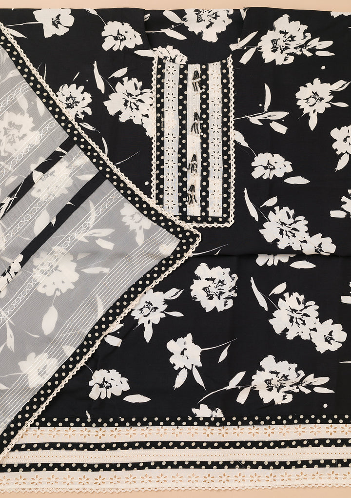 Black Printed Cotton Unstitched Salwar Suit
