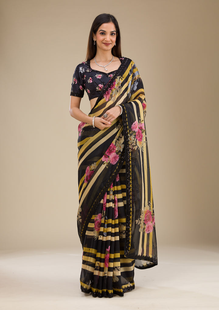 Black Printed Georgette Saree