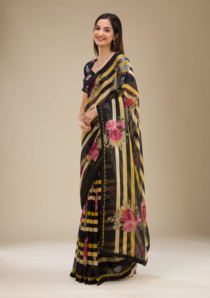 Black Printed Georgette Saree