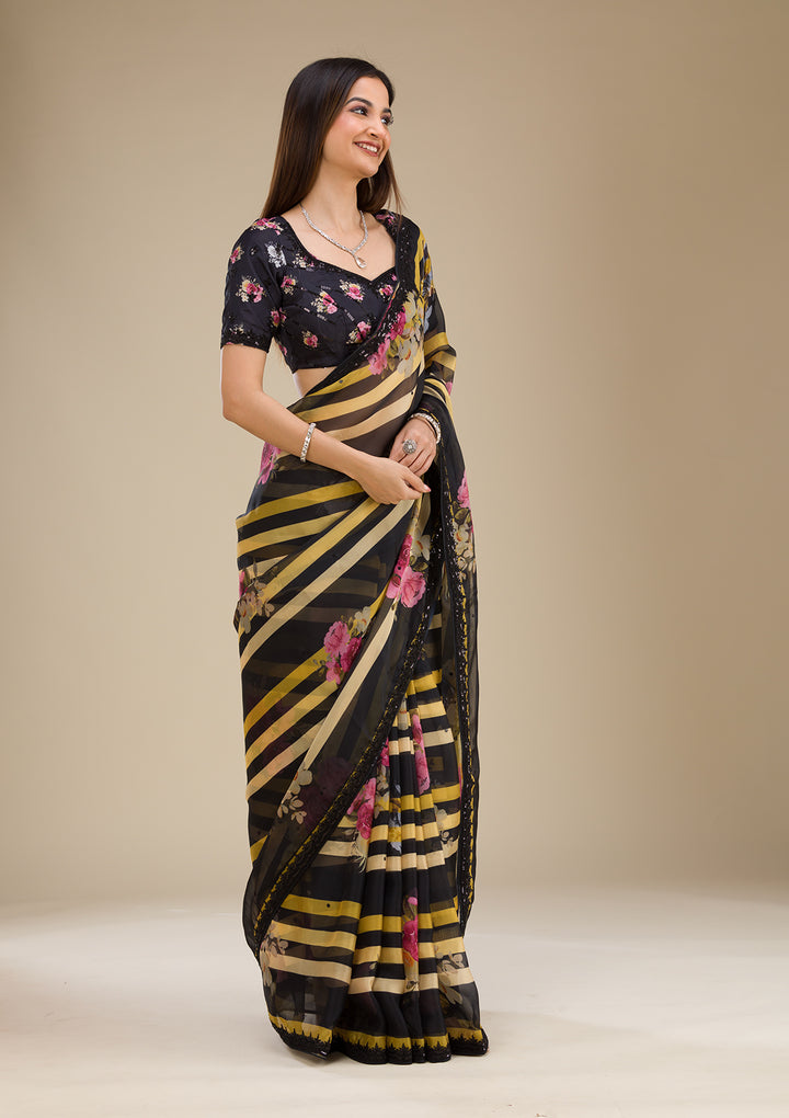 Black Printed Georgette Saree
