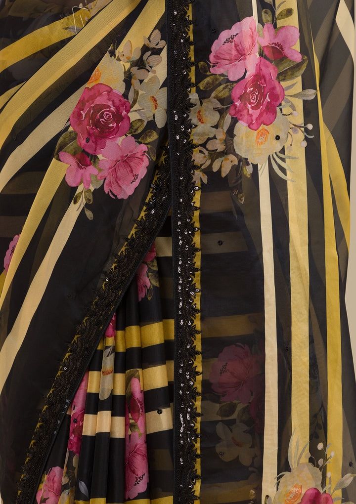 Black Printed Georgette Saree