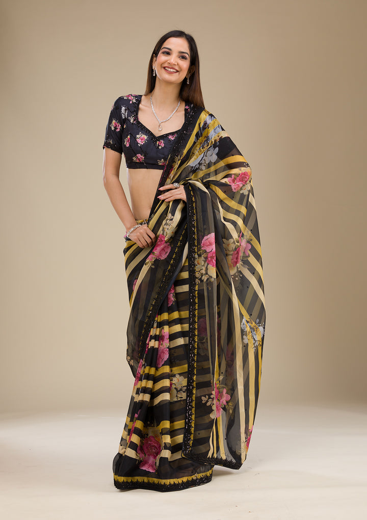 Black Printed Georgette Saree