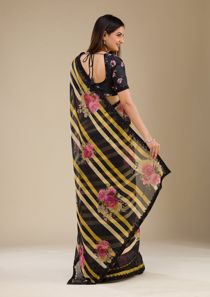 Black Printed Georgette Saree