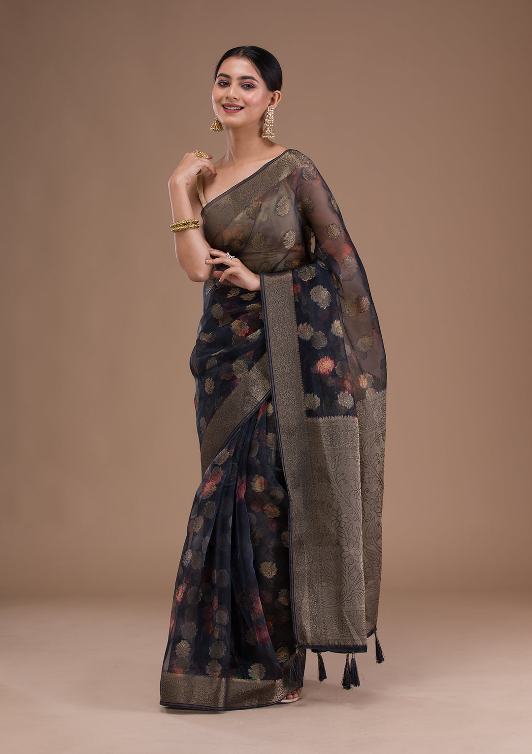 Black Printed Tissue Saree