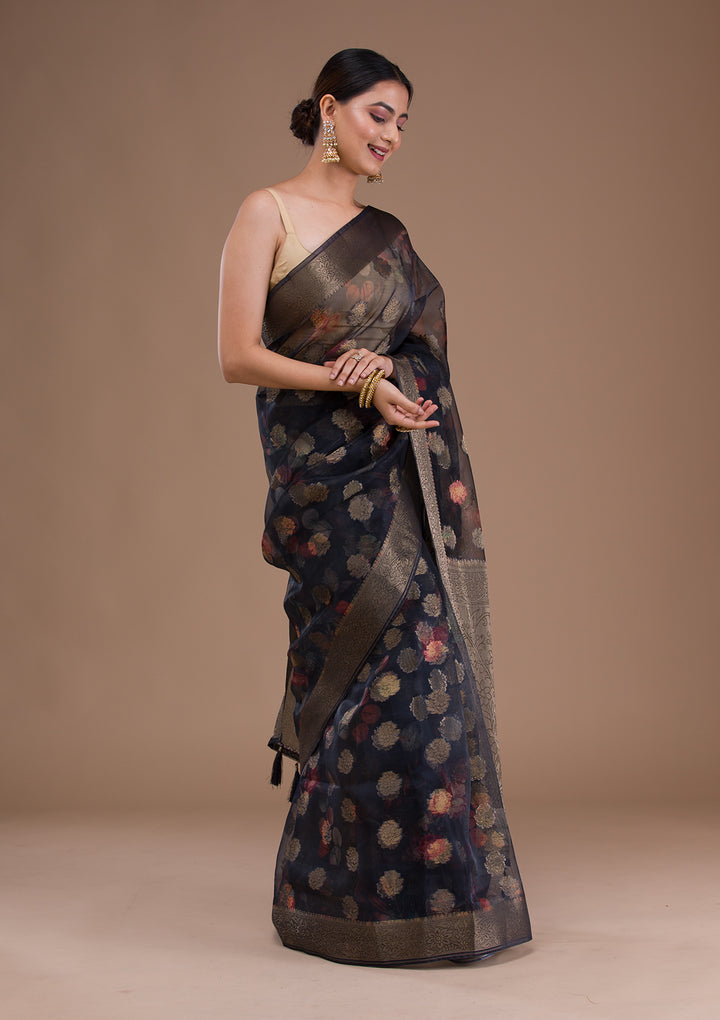 Black Printed Tissue Saree