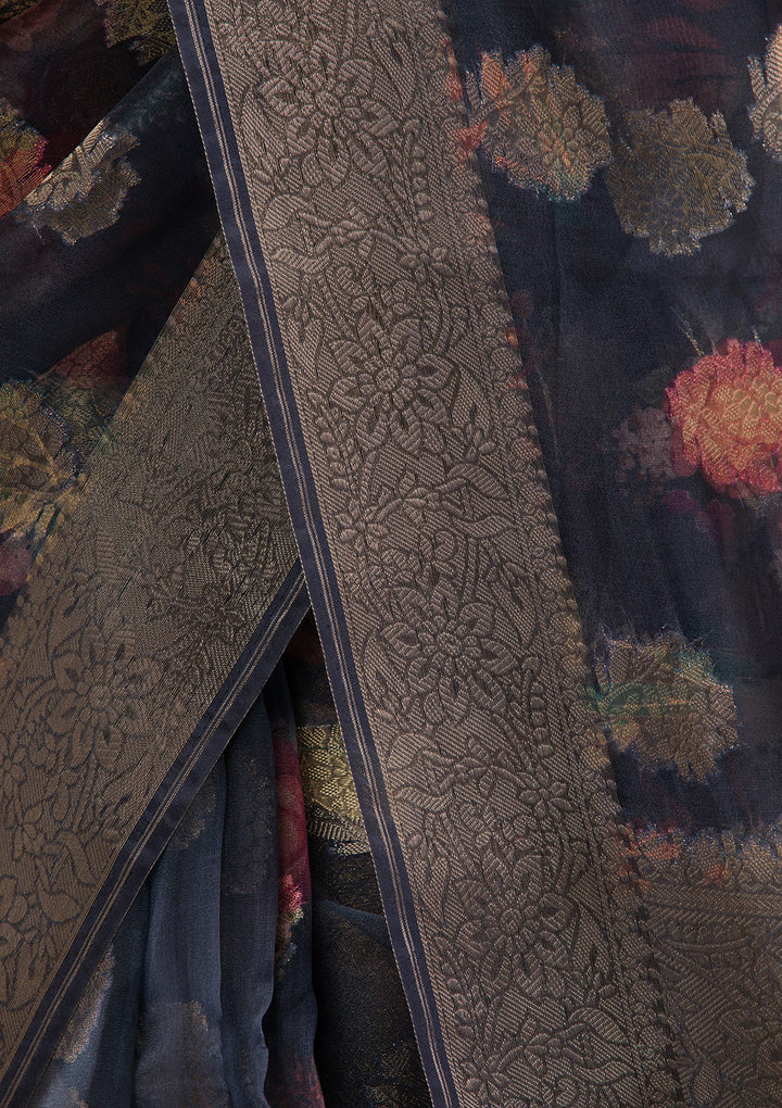 Black Printed Tissue Saree