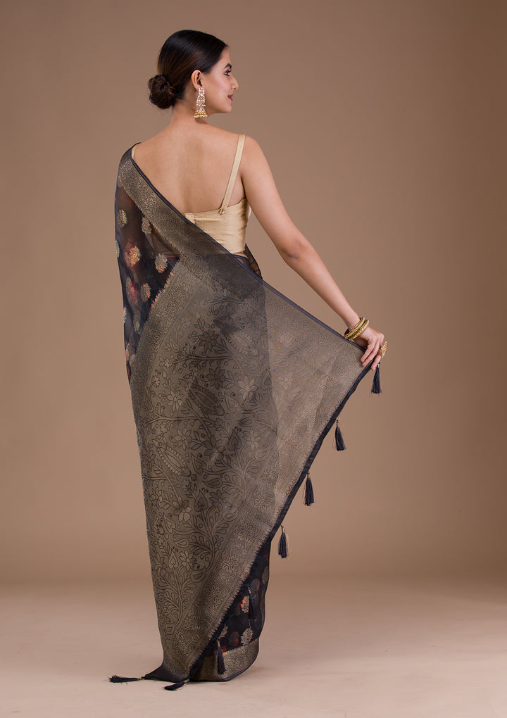 Black Printed Tissue Saree