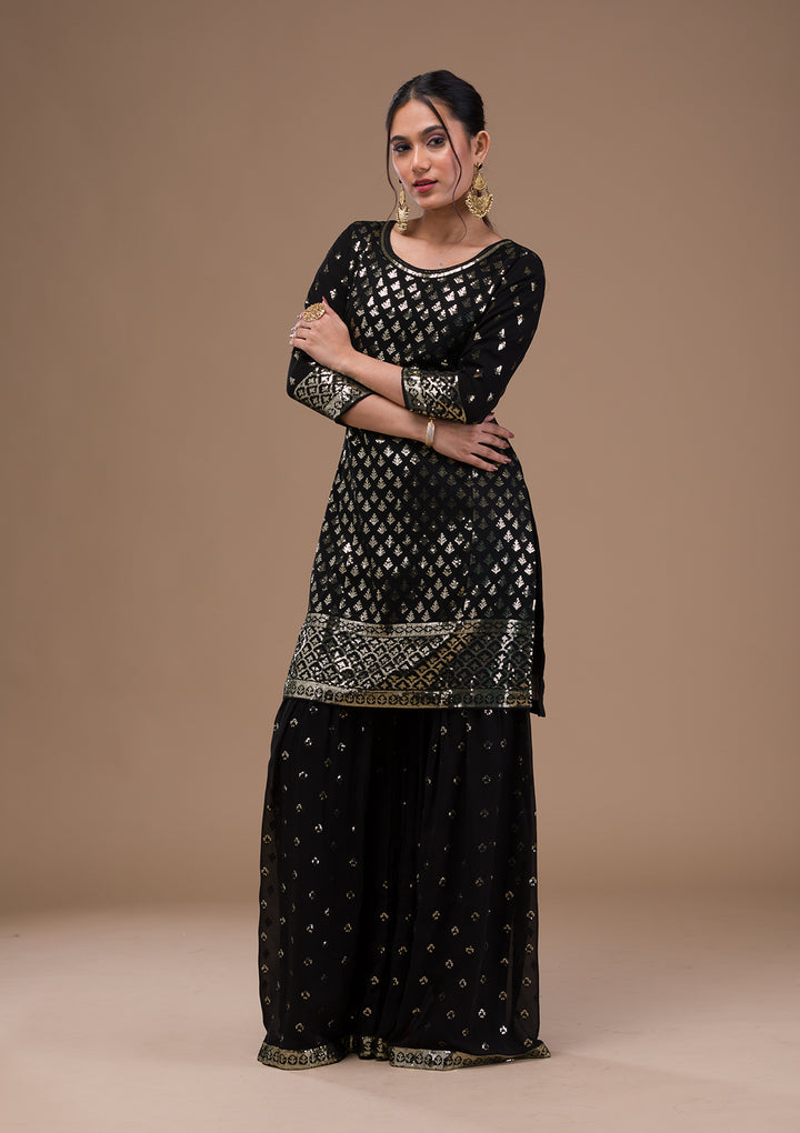 Black Sequins Georgette Readymade Salwar Suit