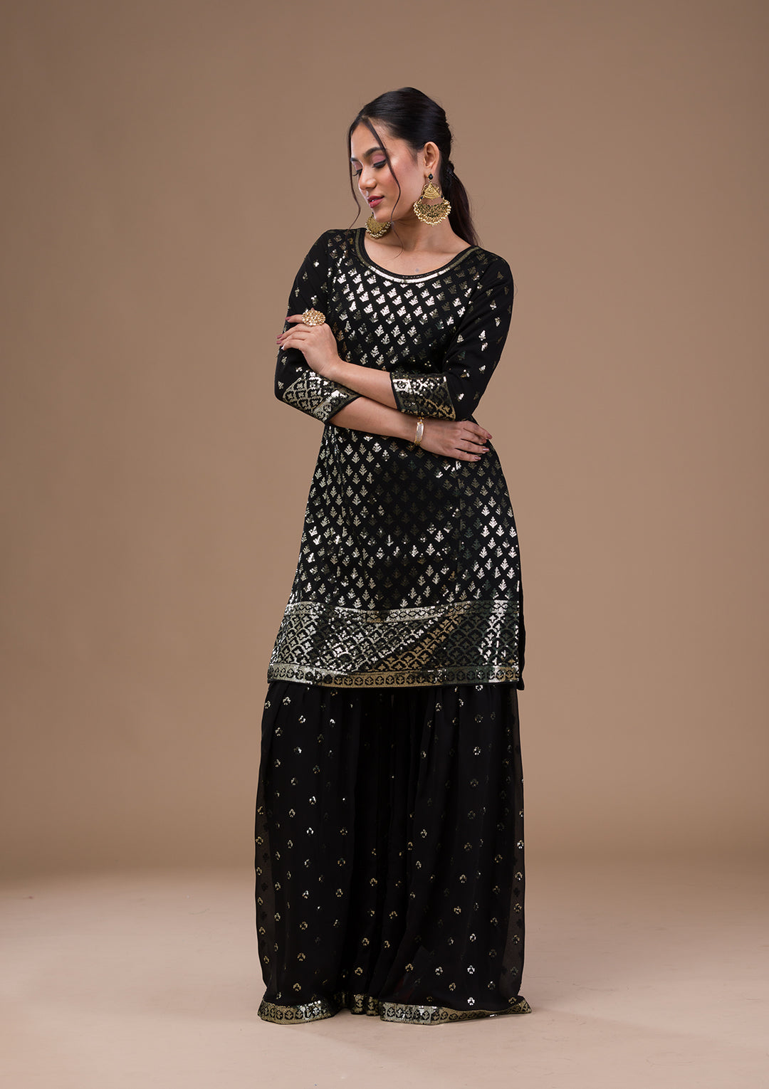 Black Sequins Georgette Readymade Salwar Suit