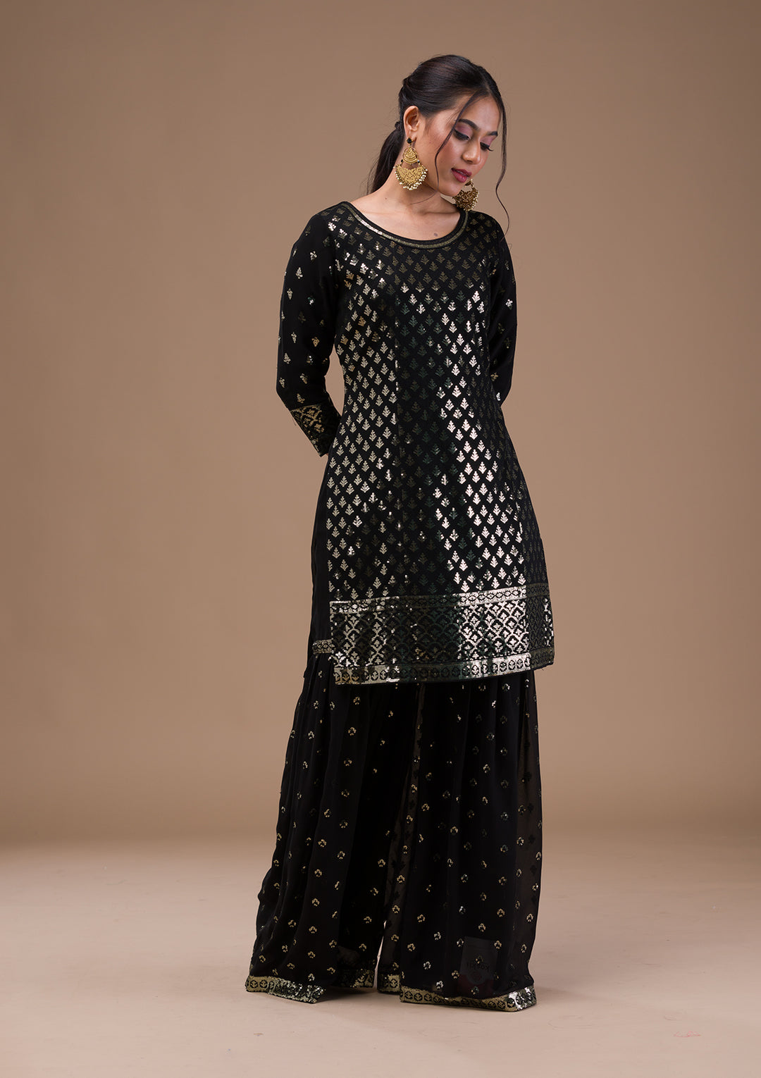 Black Sequins Georgette Readymade Salwar Suit