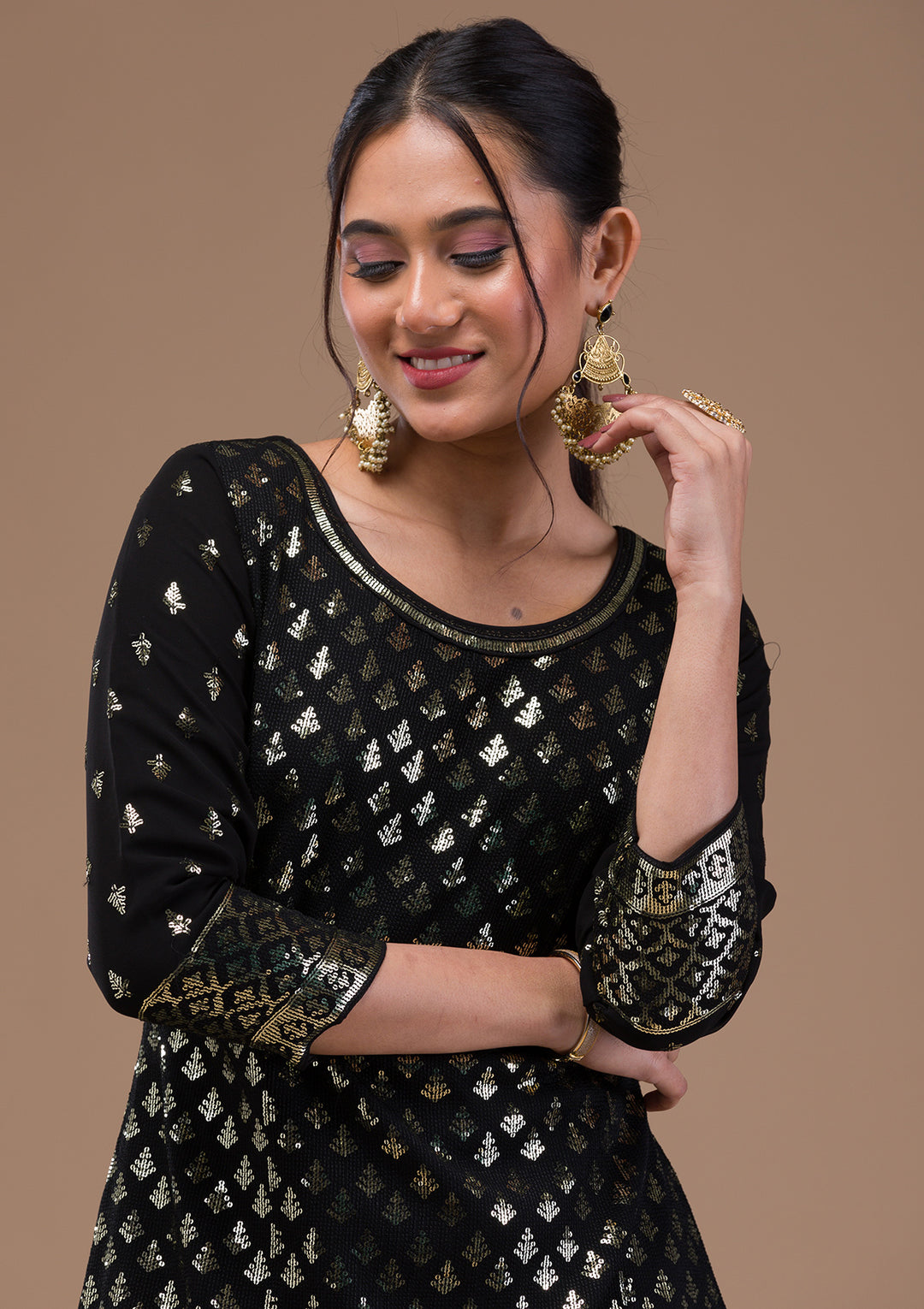 Black Sequins Georgette Readymade Salwar Suit
