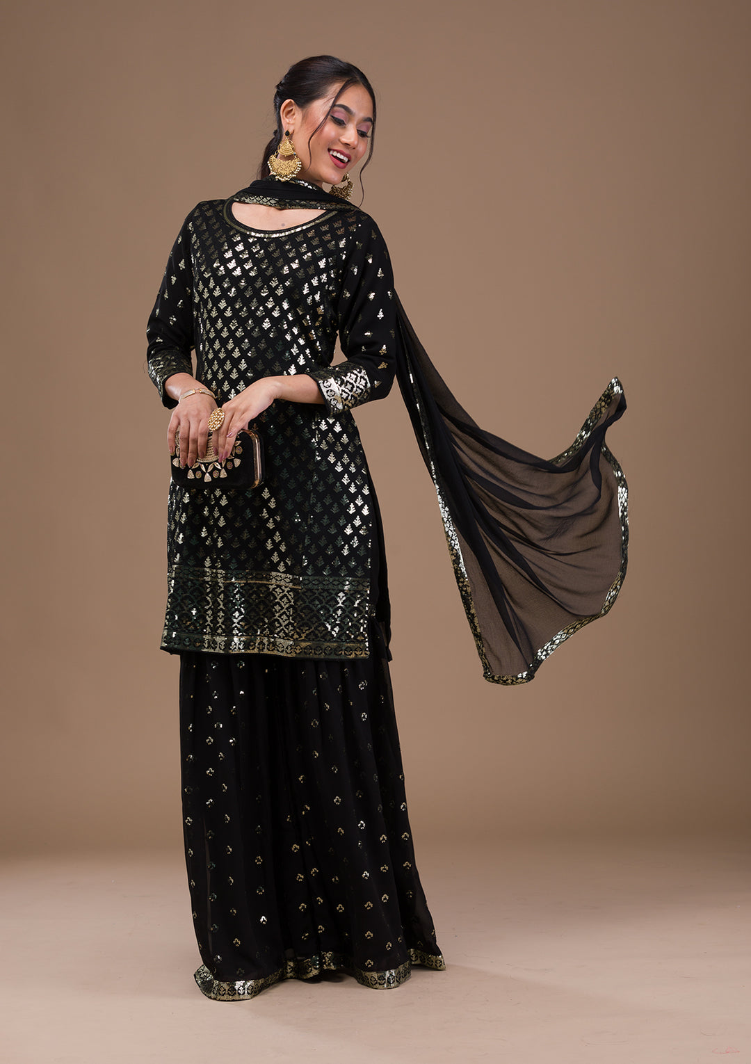 Black Sequins Georgette Readymade Salwar Suit