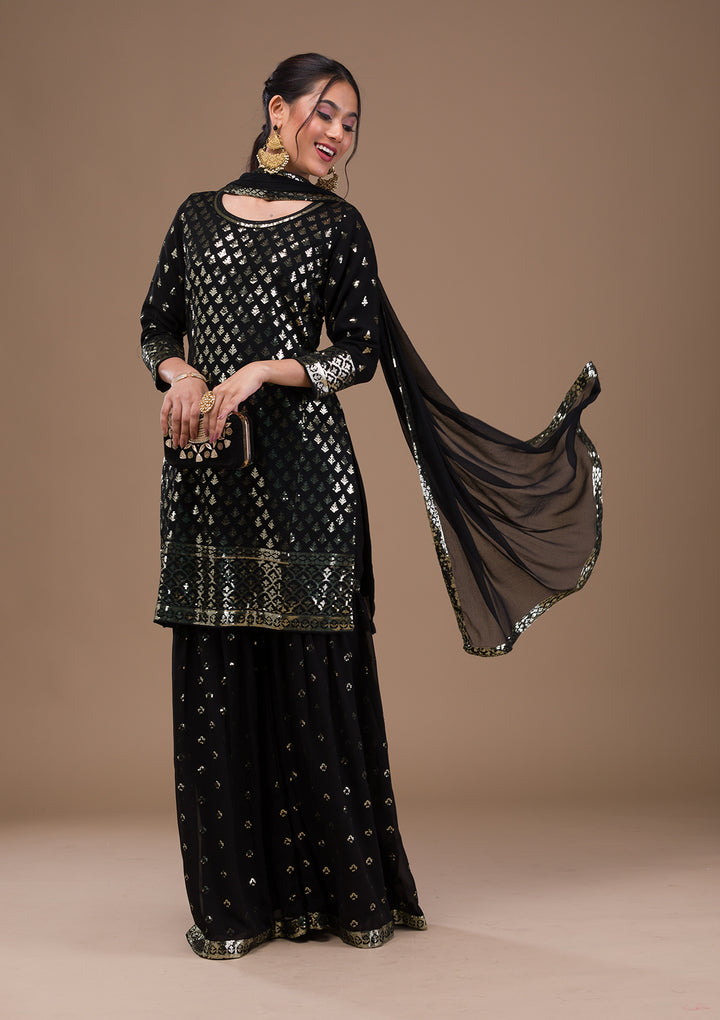 Black Sequins Georgette Readymade Salwar Suit