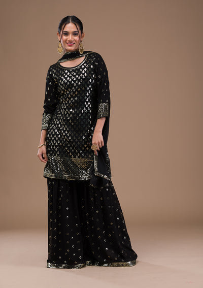 Black Sequins Georgette Readymade Salwar Suit