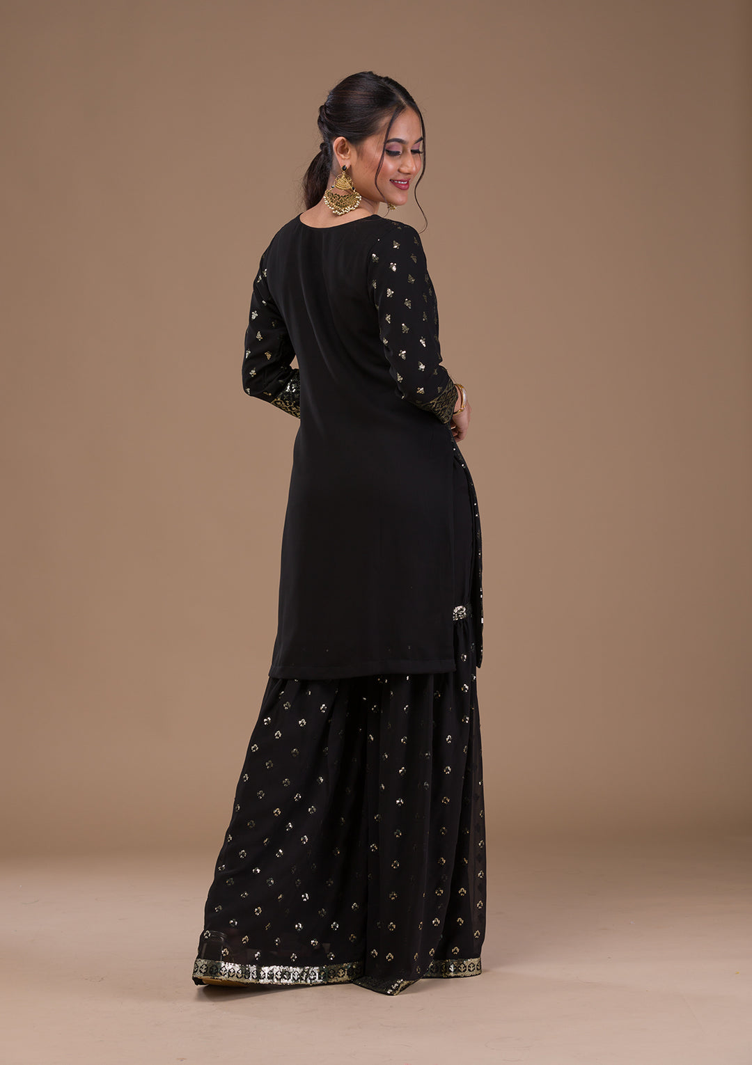 Black Sequins Georgette Readymade Salwar Suit