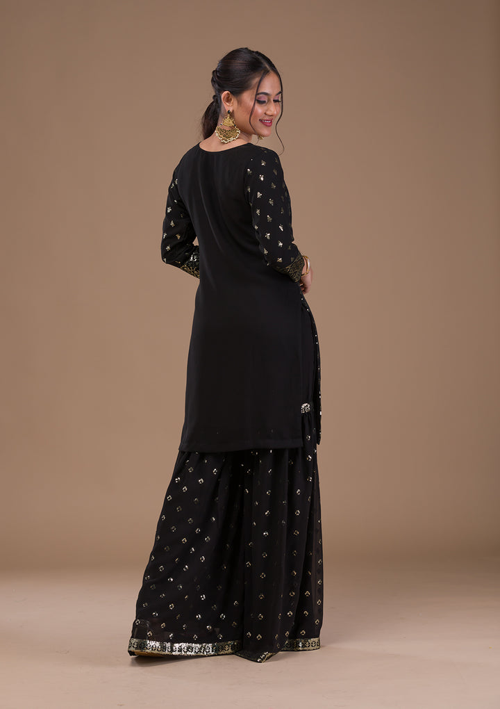 Black Sequins Georgette Readymade Salwar Suit