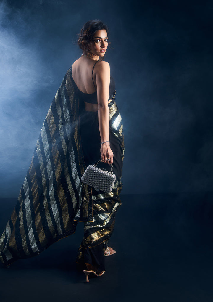 Black Sequins Georgette Designer Saree