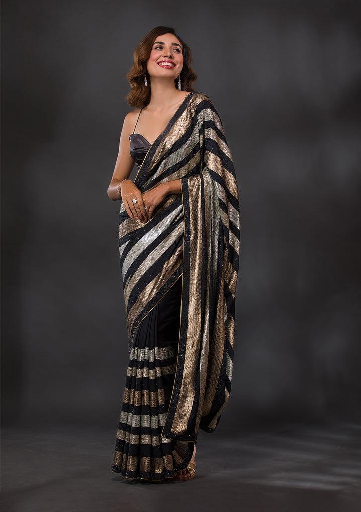 Black Sequins Georgette Designer Saree