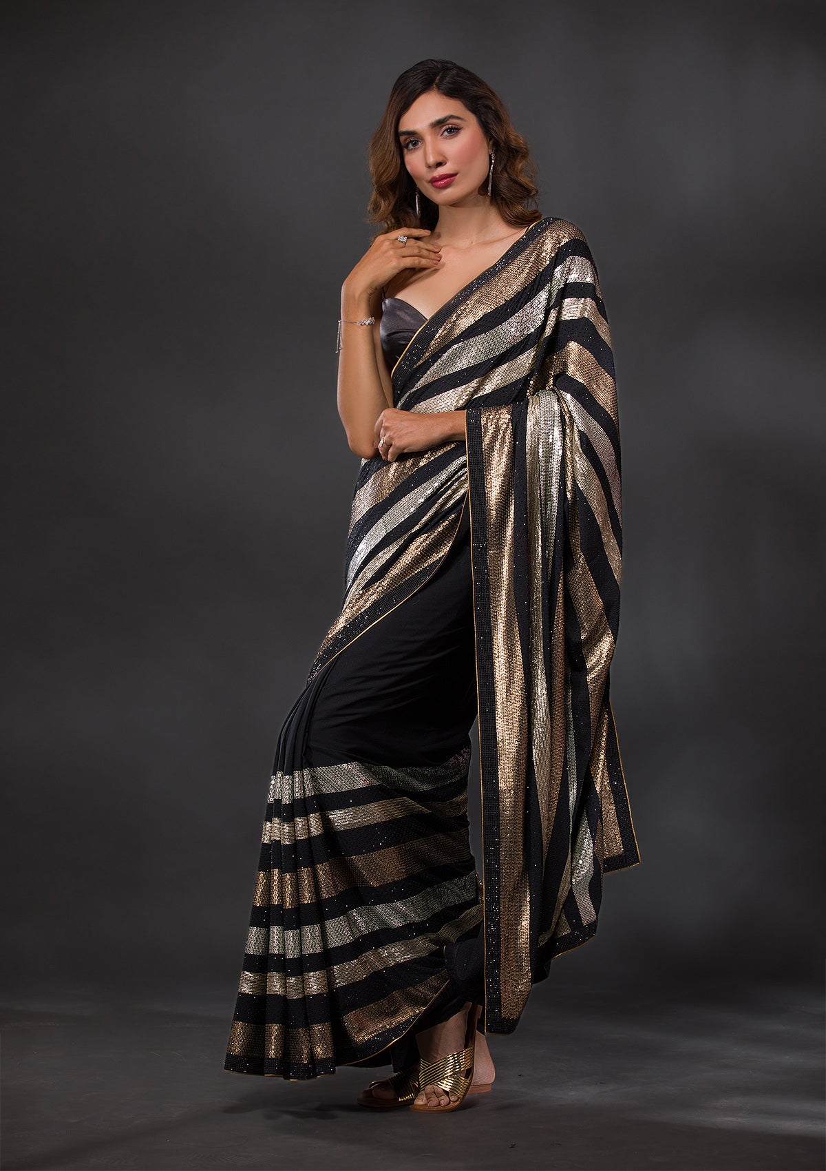 Black Sequins Georgette Designer Saree