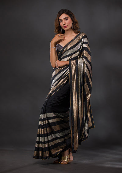 Black Sequins Georgette Designer Saree