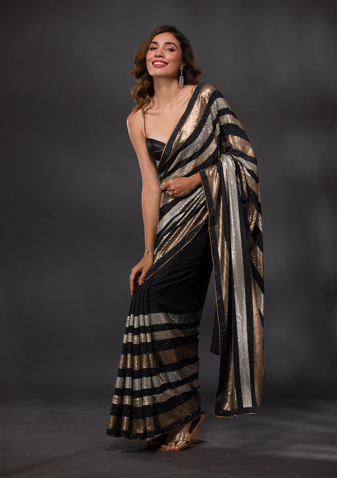 Black Sequins Georgette Designer Saree