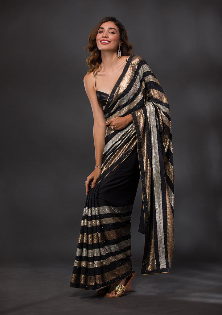 Black Sequins Georgette Designer Saree
