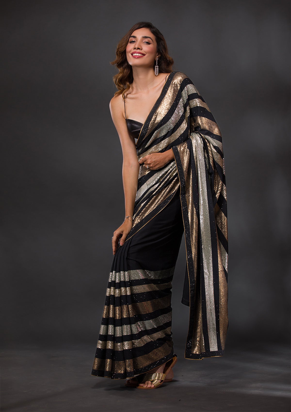 Black Sequins Georgette Designer Saree