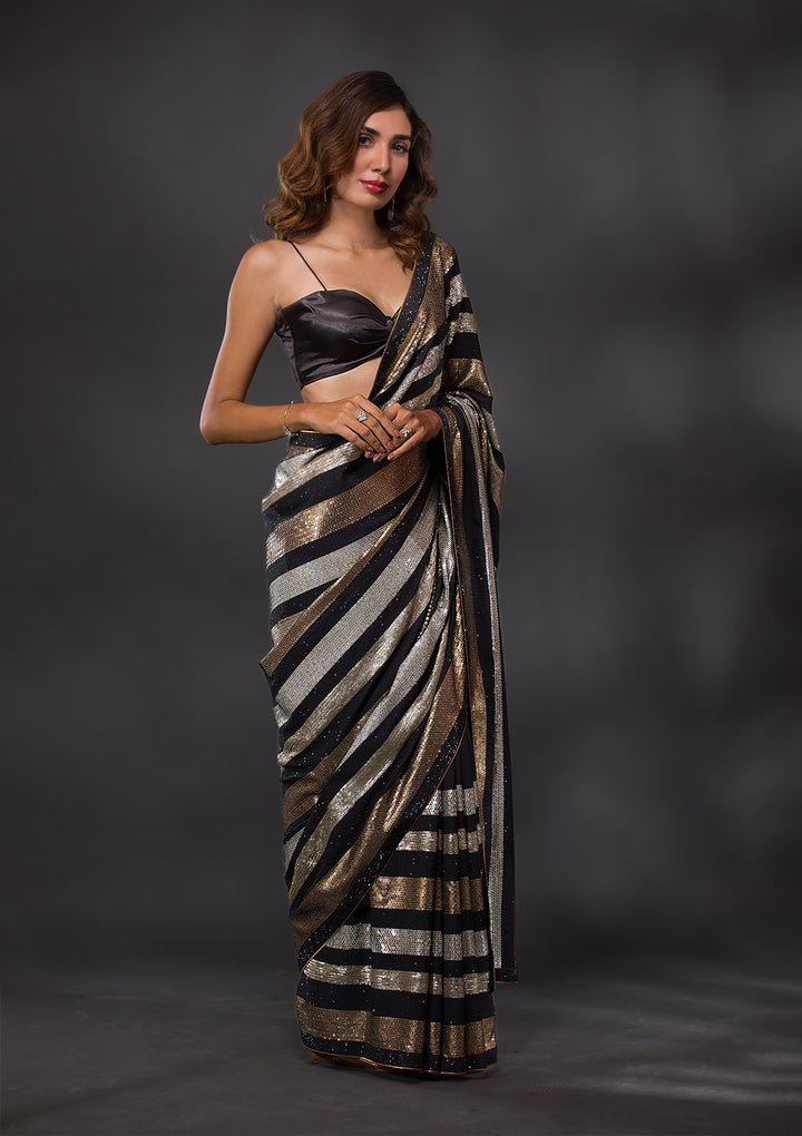 Black Sequins Georgette Designer Saree