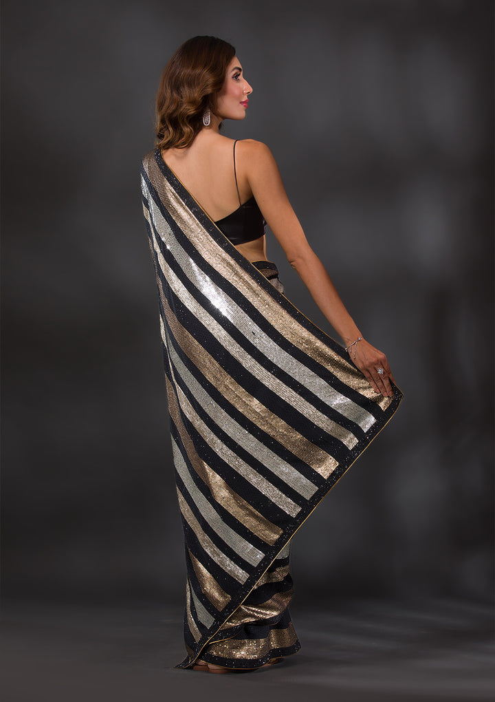 Black Sequins Georgette Designer Saree