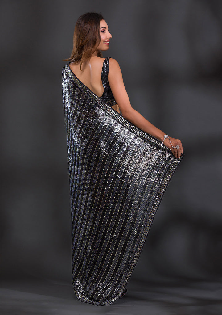 Black Sequins Georgette Saree