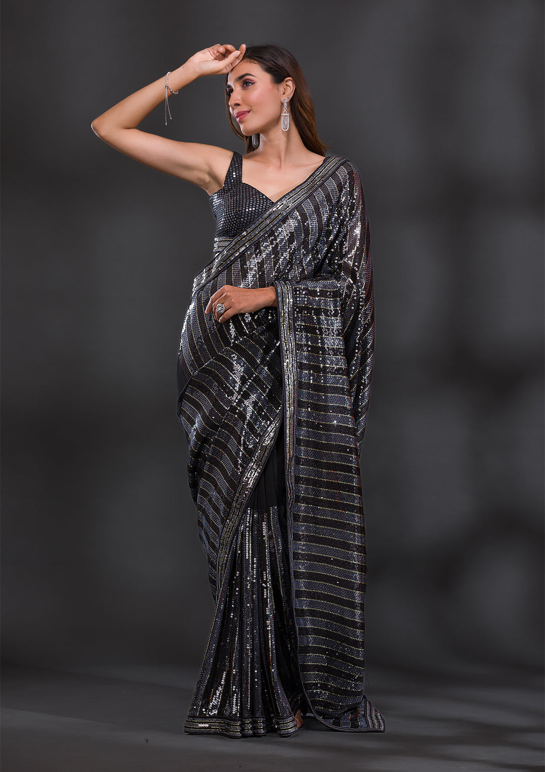 Black Sequins Georgette Saree