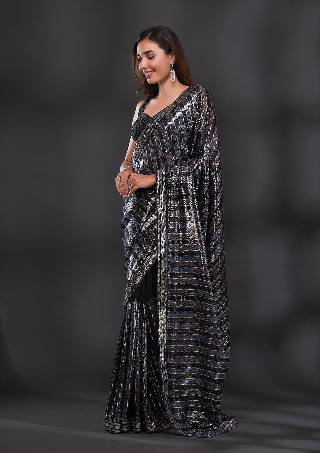 Black Sequins Georgette Saree