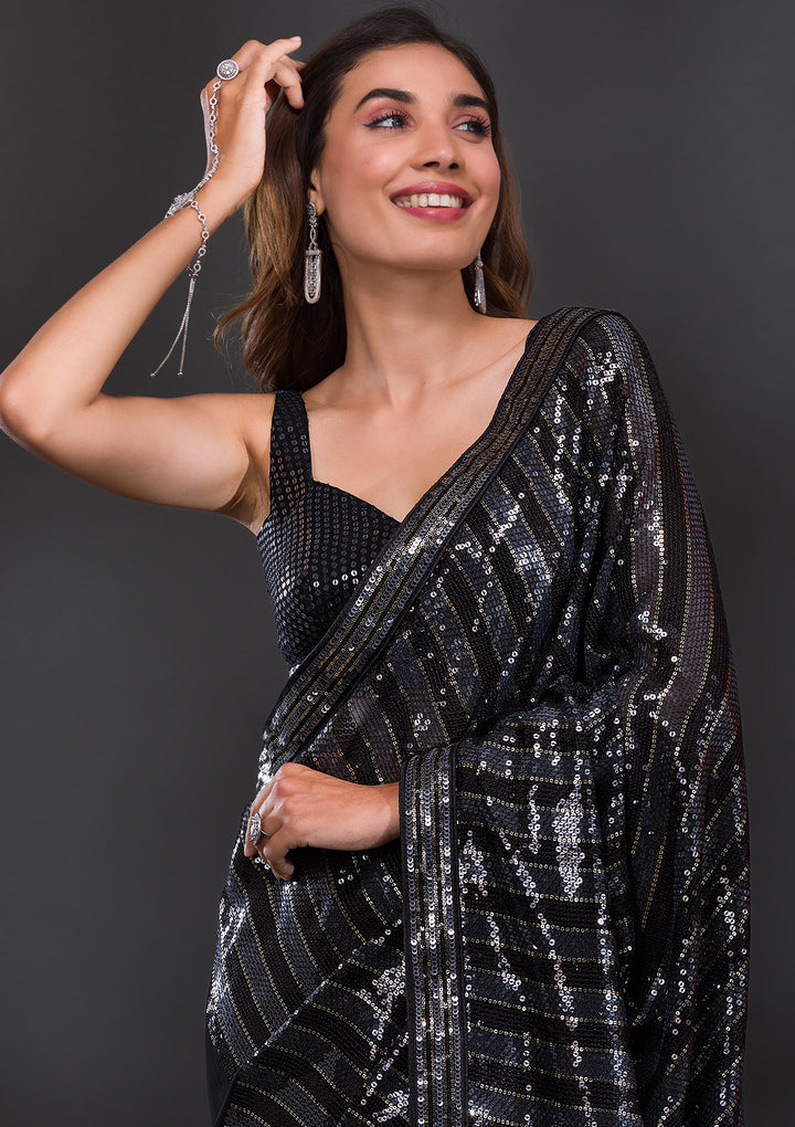 Black Sequins Georgette Saree