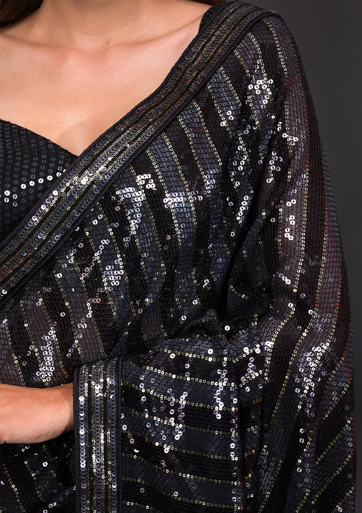 Black Sequins Georgette Saree