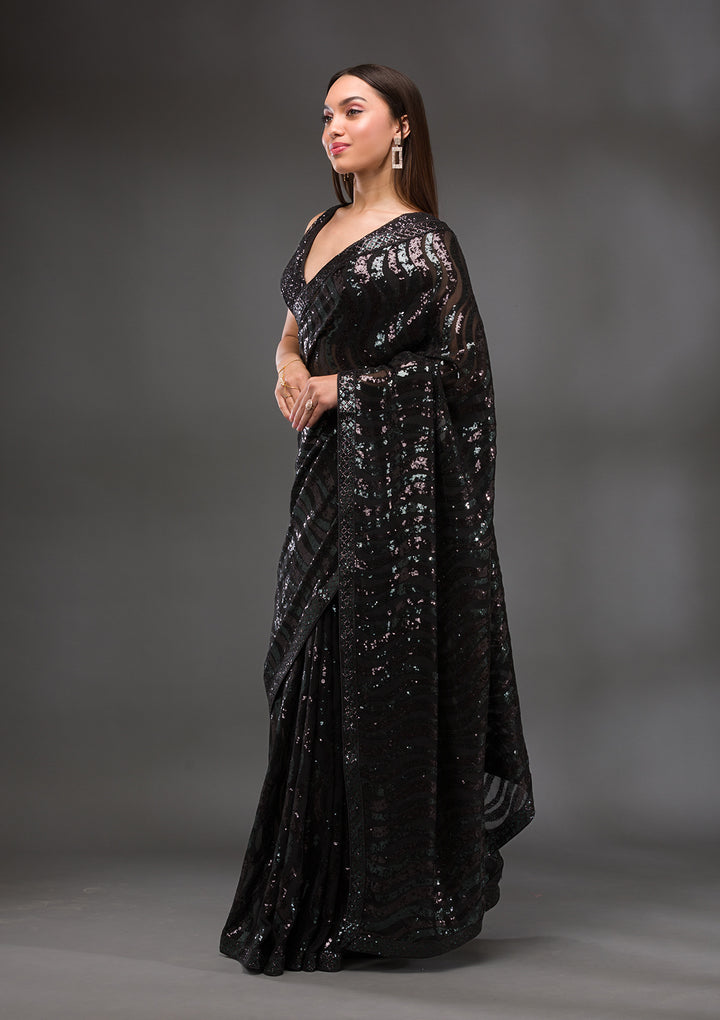 Black Sequins Georgette Saree