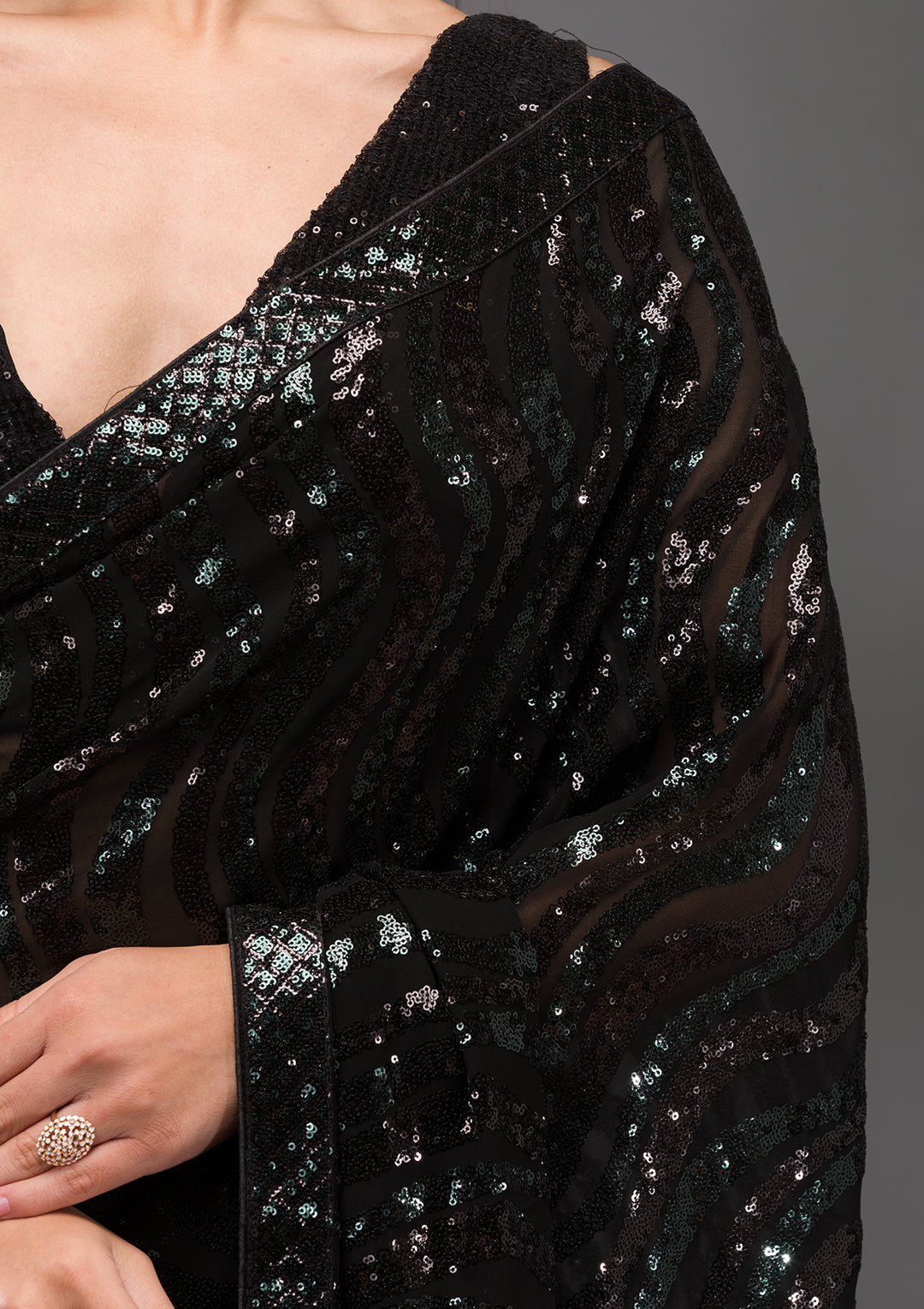 Black Sequins Georgette Saree