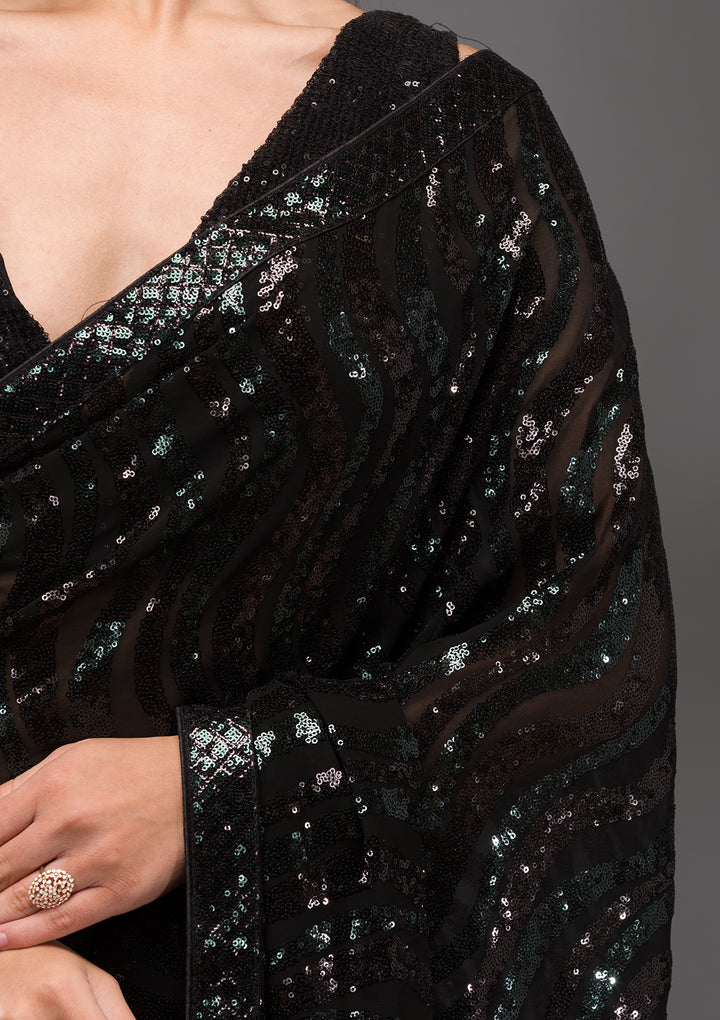 Black Sequins Georgette Saree