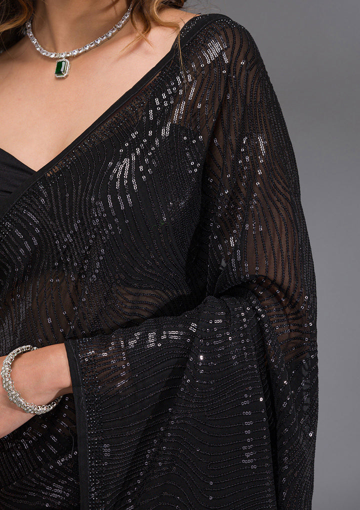 Black Sequins Georgette Saree