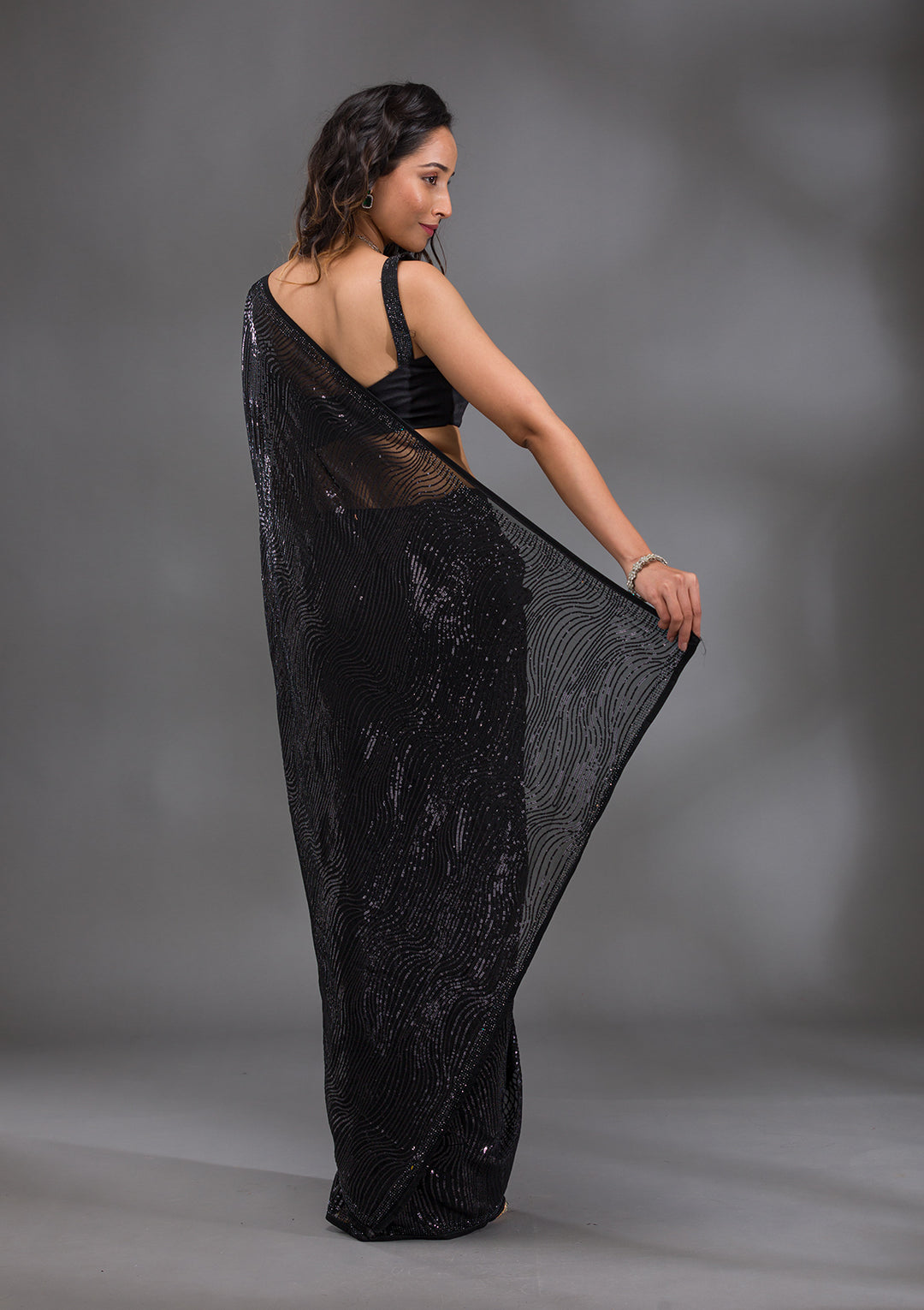 Black Sequins Georgette Saree