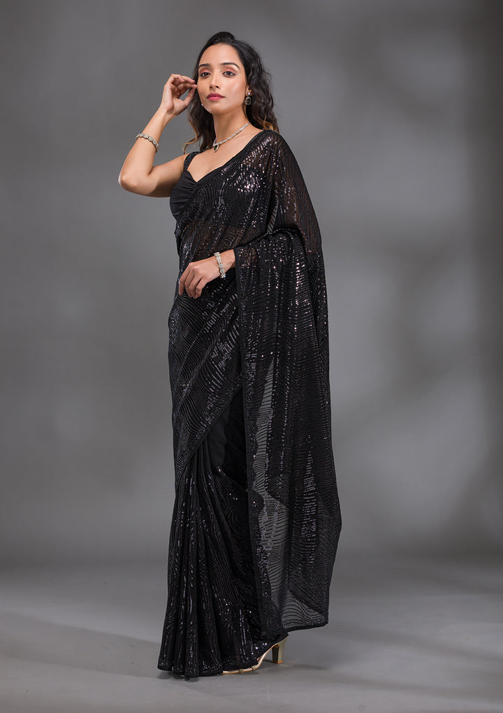 Black Sequins Georgette Saree