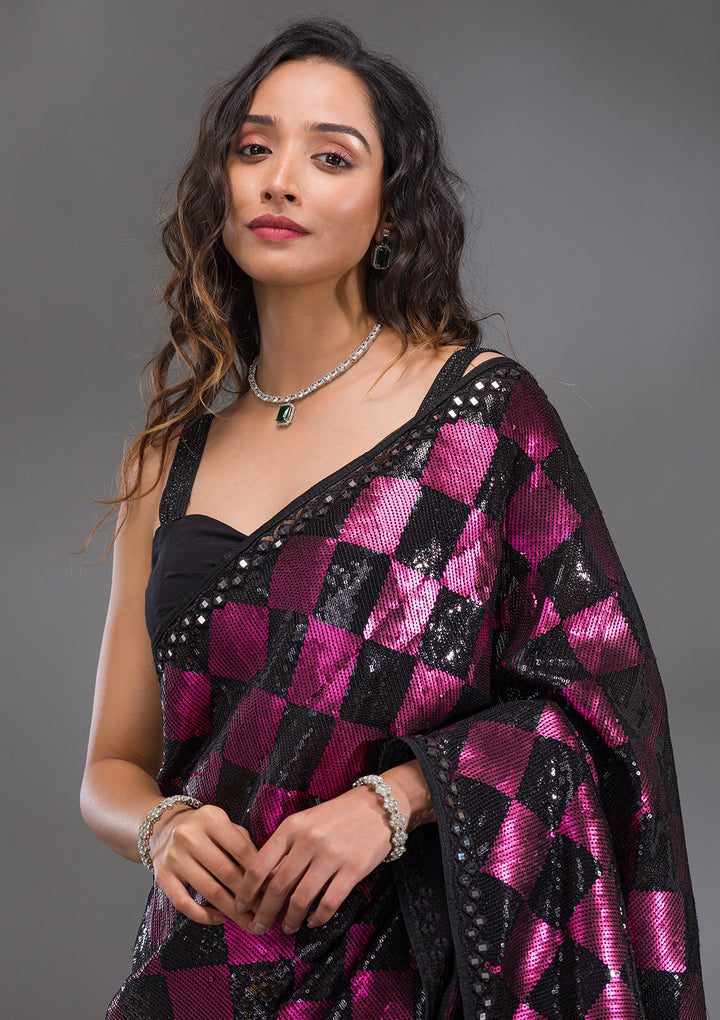 Black Sequins Georgette Saree
