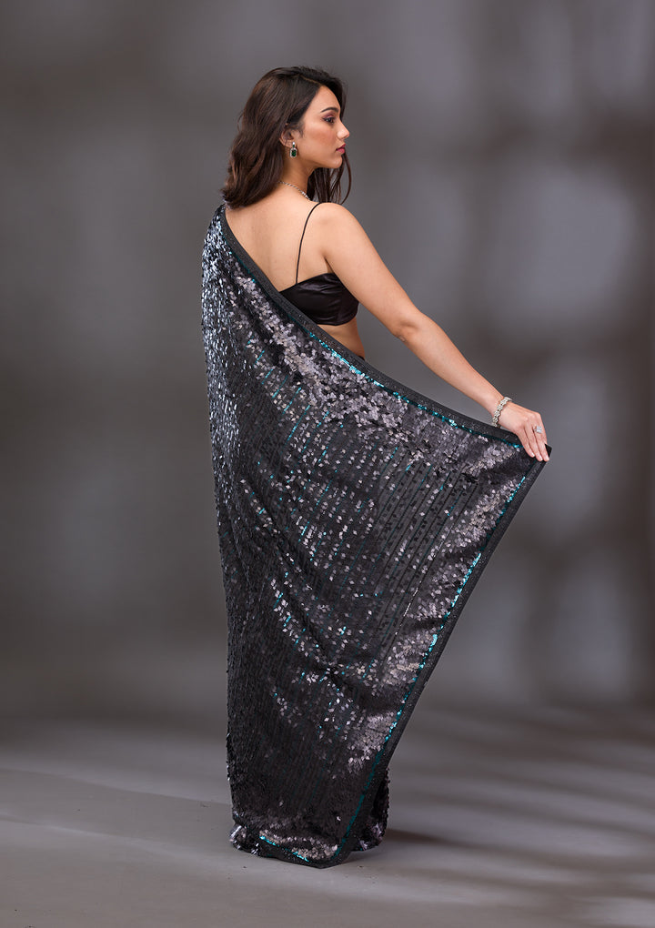 Black Sequins Georgette Saree