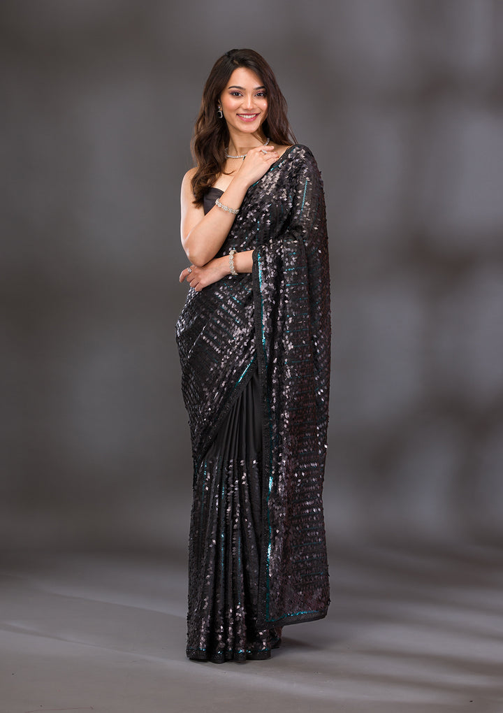 Black Sequins Georgette Saree