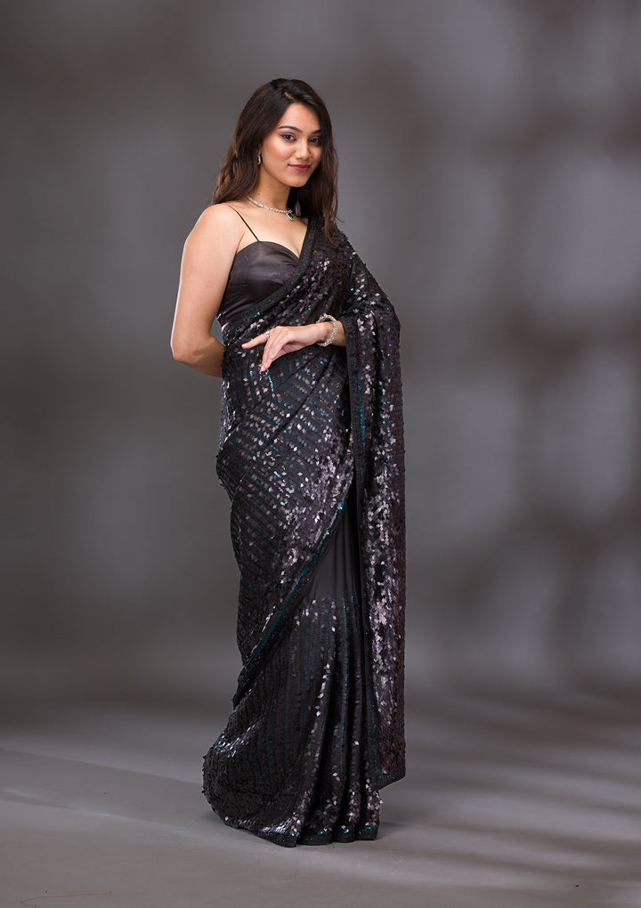Black Sequins Georgette Saree