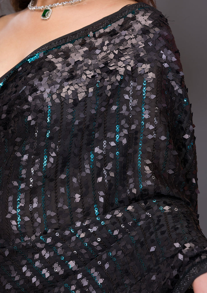Black Sequins Georgette Saree