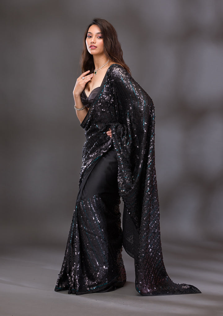 Black Sequins Georgette Saree