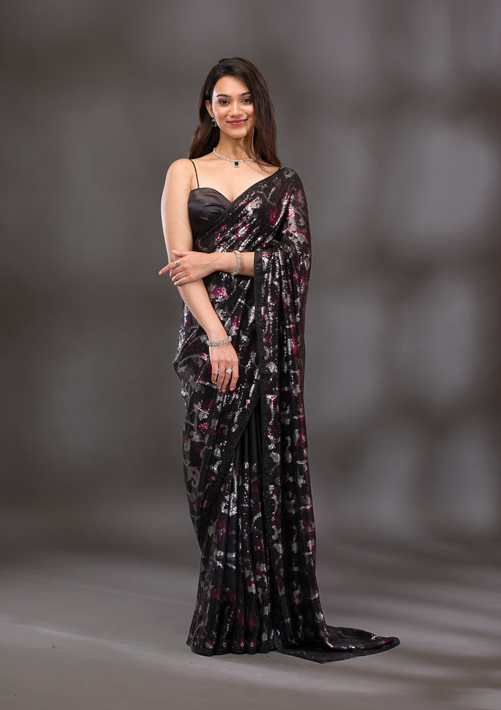 Black Sequins Georgette Saree